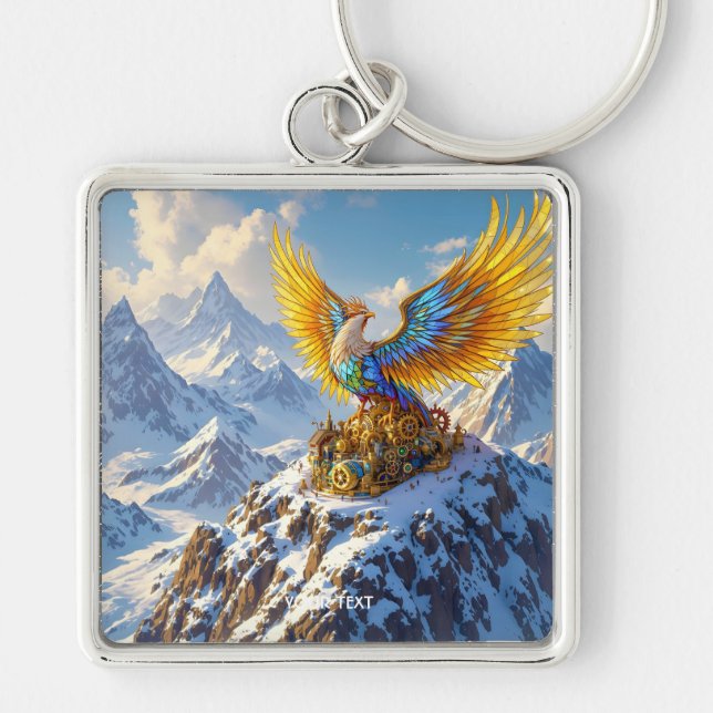 Fantasy Niedlich Steampunk Mountains Phoenix Schlüsselanhänger (Vorne)