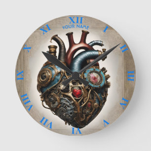 Fantasy Niedlich Steampunk Open Heart Runde Wanduhr