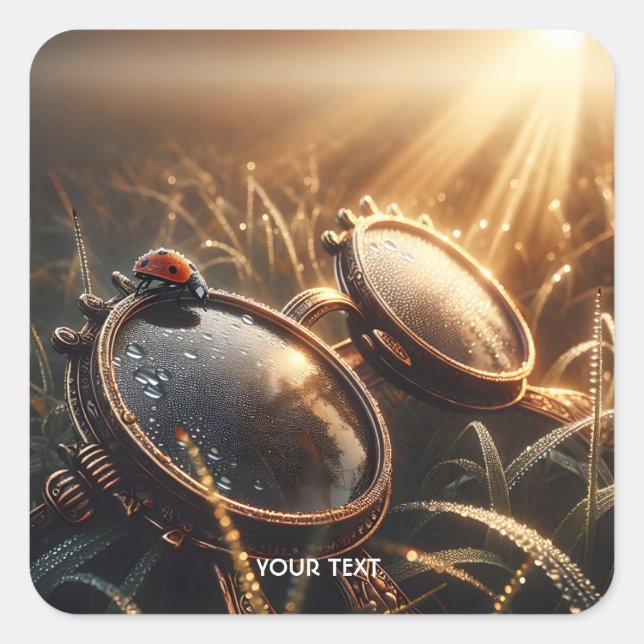 Fantasy Niedlich Steampunk Round Glasses Quadratischer Aufkleber (Vorderseite)