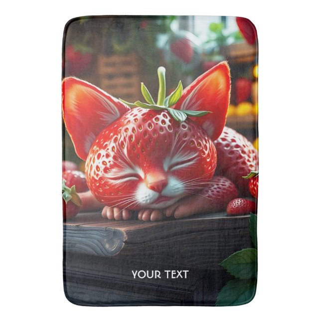 Fantasy Niedlich Strawberry Lovely Kitten Badematte (Vorderseite Vertikal)