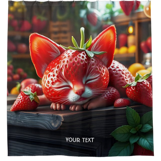 Fantasy Niedlich Strawberry Lovely Kitten Duschvorhang (Vorderseite)