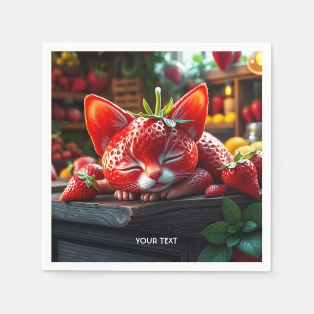 Fantasy Niedlich Strawberry Lovely Kitten Serviette (Vorderseite)