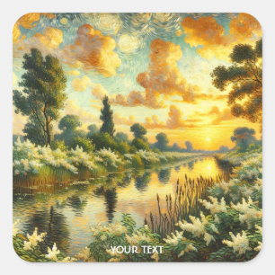 Fantasy Niedlich Summer Trees Landschaft Quadratischer Aufkleber