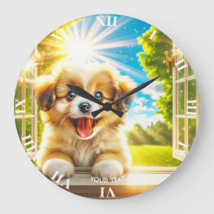 Fantasy Niedlich Sun Baby Dog Große Wanduhr