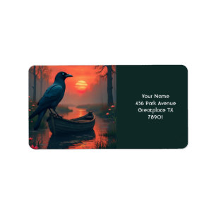 Fantasy Niedlich Sunset Boat Raven Adressaufkleber