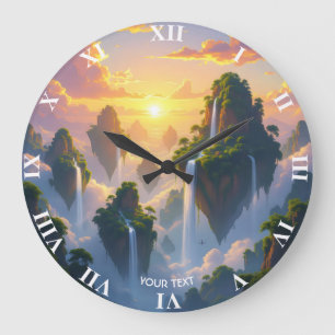 Fantasy Niedlich Sunset Islands Wasserfälle Große Wanduhr