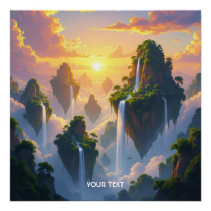 Fantasy Niedlich Sunset Islands Wasserfälle Poster