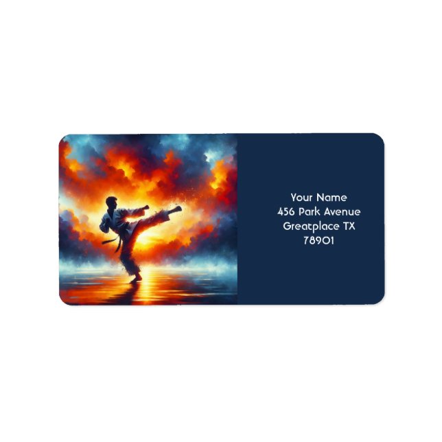 Fantasy Niedlich Sunset Karate Fighter Adressaufkleber (Vorne)