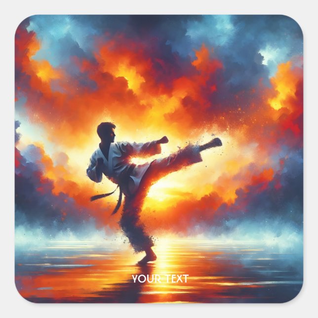 Fantasy Niedlich Sunset Karate Fighter Quadratischer Aufkleber (Vorderseite)