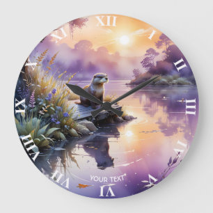Fantasy Niedlich Sunset Lila See Große Wanduhr