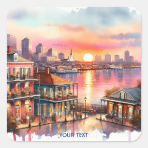 Fantasy Niedlich Sunset New Orleans View Quadratischer Aufkleber
