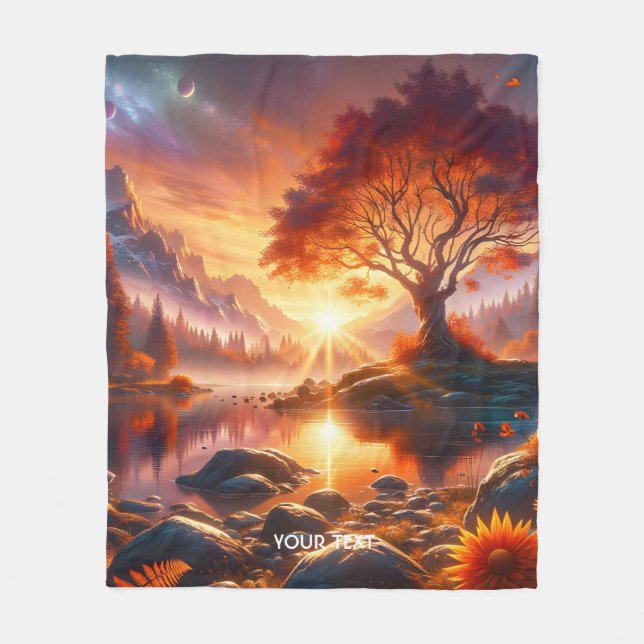 Fantasy Niedlich Sunset Orange Tree Fleecedecke (Vorderseite)