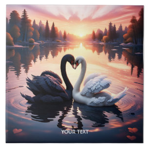 Fantasy Niedlich Swan Lake Sunset Fliese