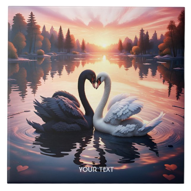 Fantasy Niedlich Swan Lake Sunset Fliese (Vorderseite)