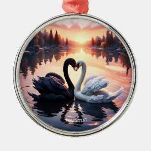 Fantasy Niedlich Swan Lake Sunset Ornament Aus Metall
