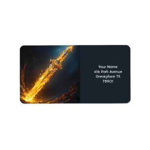 Fantasy Niedlich Sword Flames Höhle Adressaufkleber