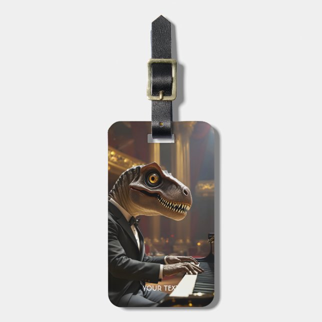 Fantasy Niedlich T-rex Klavier spielen Gepäckanhänger (Vorderseite vertikal)