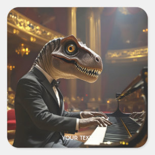 Fantasy Niedlich T-rex Klavier spielen Quadratischer Aufkleber