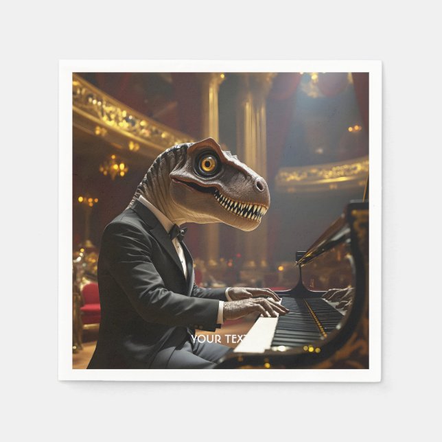 Fantasy Niedlich T-rex Klavier spielen Serviette (Vorderseite)