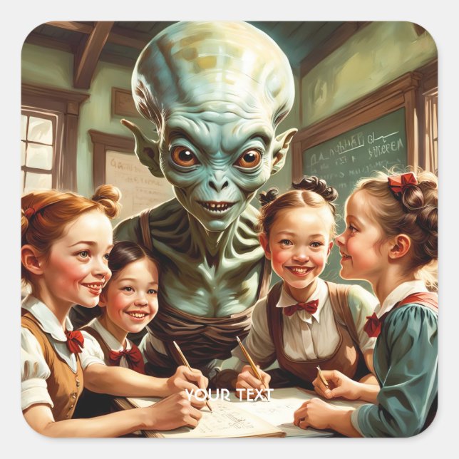 Fantasy Niedlich Teacher Students School Quadratischer Aufkleber (Vorderseite)