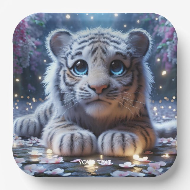 Fantasy Niedlich Tiger White Baby Pappteller (Vorderseite)