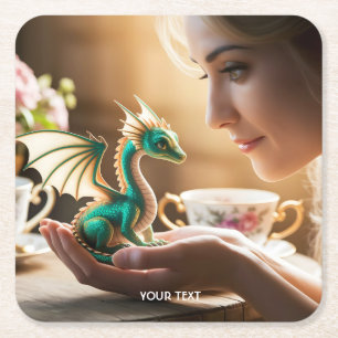 Fantasy Niedlich Tiny Iridescent Dragon Rechteckiger Pappuntersetzer