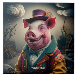 Fantasy Niedlich Top Hat Pig Fliese