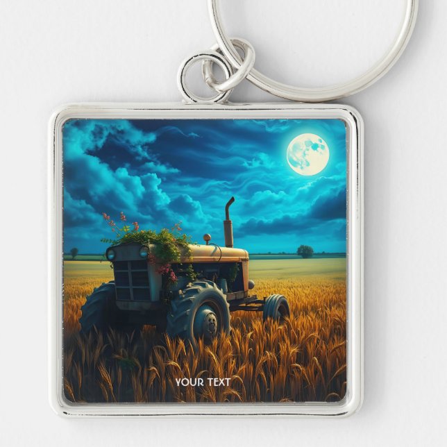 Fantasy Niedlich Tractor Moon Field Schlüsselanhänger (Vorne)
