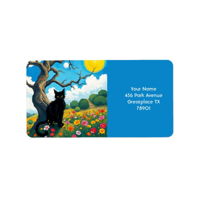 Fantasy Niedlich Tree Cat Blume Adressaufkleber (Vorne)