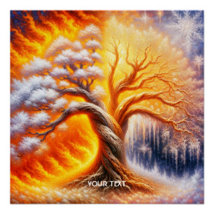 Fantasy Niedlich Tree Fire Snow Poster