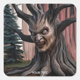 Fantasy Niedlich Tree Forest Eyes Quadratischer Aufkleber