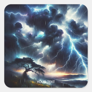 Fantasy Niedlich Tree Rain Lighting Quadratischer Aufkleber