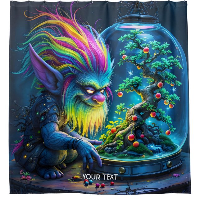 Fantasy Niedlich Troll Bonsai Tree Duschvorhang (Vorderseite)