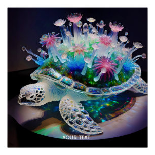 Fantasy Niedlich Turtle Glass Blume Poster