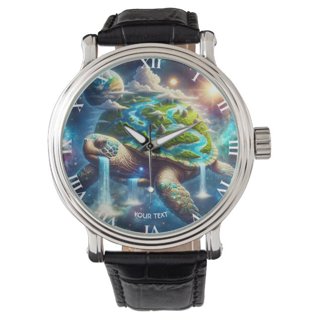 Fantasy Niedlich Turtle Space Earth Armbanduhr (Vorderseite)