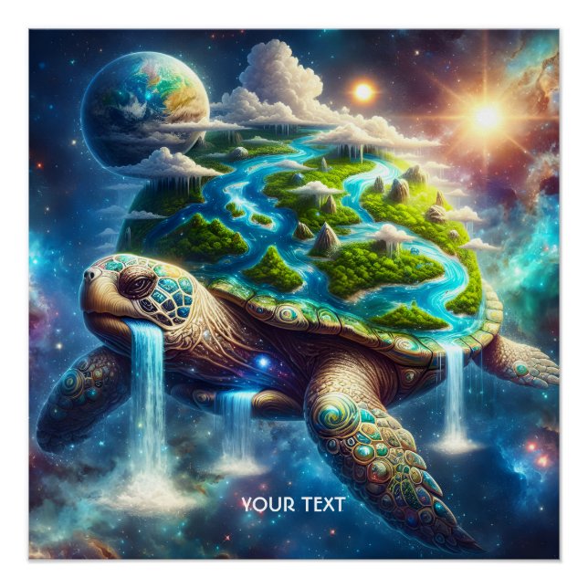Fantasy Niedlich Turtle Space Earth Poster (Vorderseite)