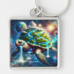 Fantasy Niedlich Turtle Space Earth Schlüsselanhänger
