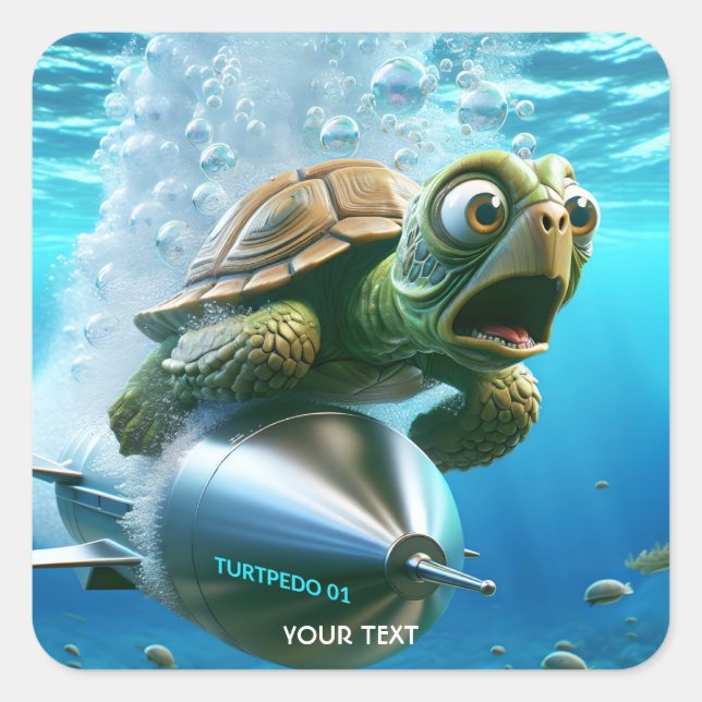 Fantasy Niedlich Turtle Torpedo Sea Quadratischer Aufkleber (Vorderseite)