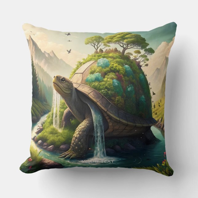 Fantasy Niedlich Turtle Waterfall Forest Kissen (Vorderseite)