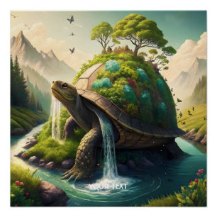 Fantasy Niedlich Turtle Waterfall Forest Poster