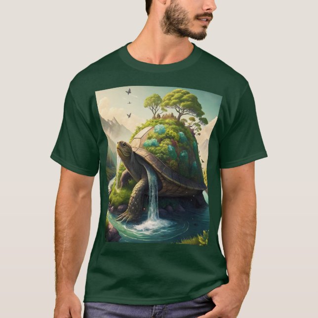 Fantasy Niedlich Turtle Waterfall Forest T-Shirt (Vorderseite)