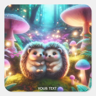 Fantasy Niedlich Two Baby Igel Quadratischer Aufkleber