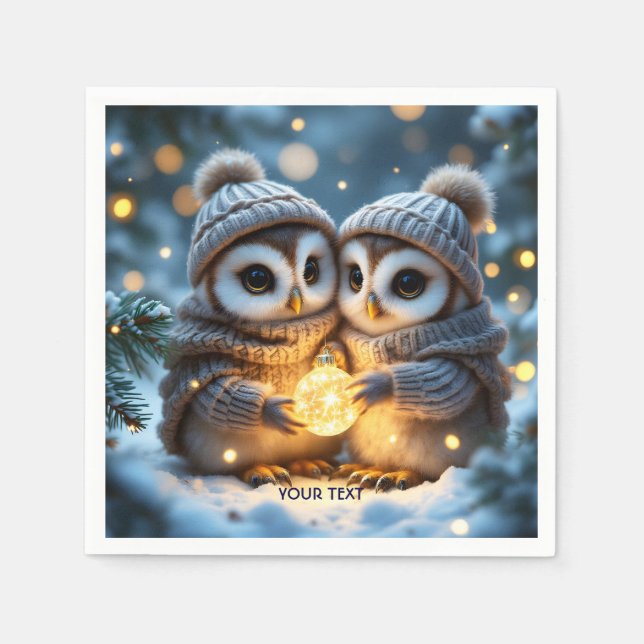 Fantasy Niedlich Two Baby Owls Serviette (Vorderseite)