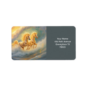 Fantasy Niedlich Two Horses Wave Adressaufkleber