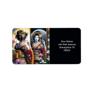 Fantasy Niedlich Two Japan Ladys Adressaufkleber