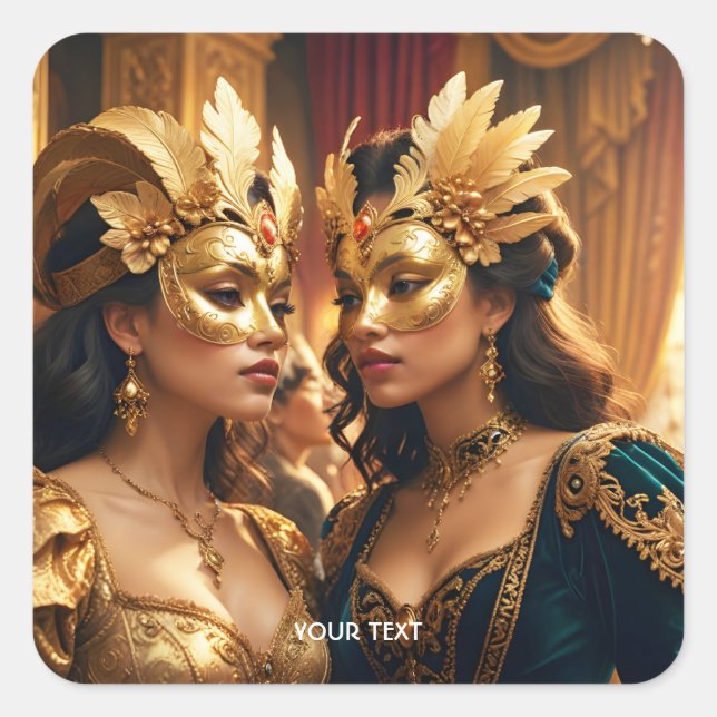 Fantasy Niedlich Two Mask Ladys Quadratischer Aufkleber (Vorderseite)