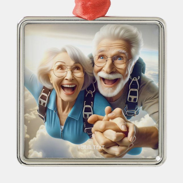 Fantasy Niedlich Two People Skydiving Ornament Aus Metall (Vorne)