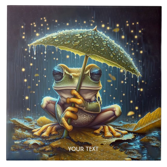 Fantasy Niedlich Umbrella Frosch Rain Fliese (Vorderseite)
