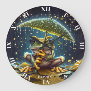 Fantasy Niedlich Umbrella Frosch Rain Große Wanduhr
