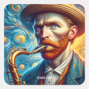 Fantasy Niedlich Van Gogh Saxophon Quadratischer Aufkleber